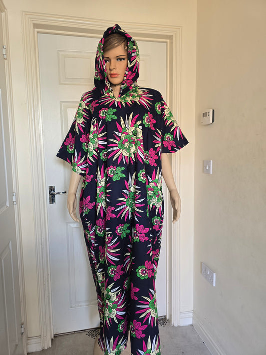 Ready-to-Wear Ankara Gown with Matching Headcover – African Print Outfit