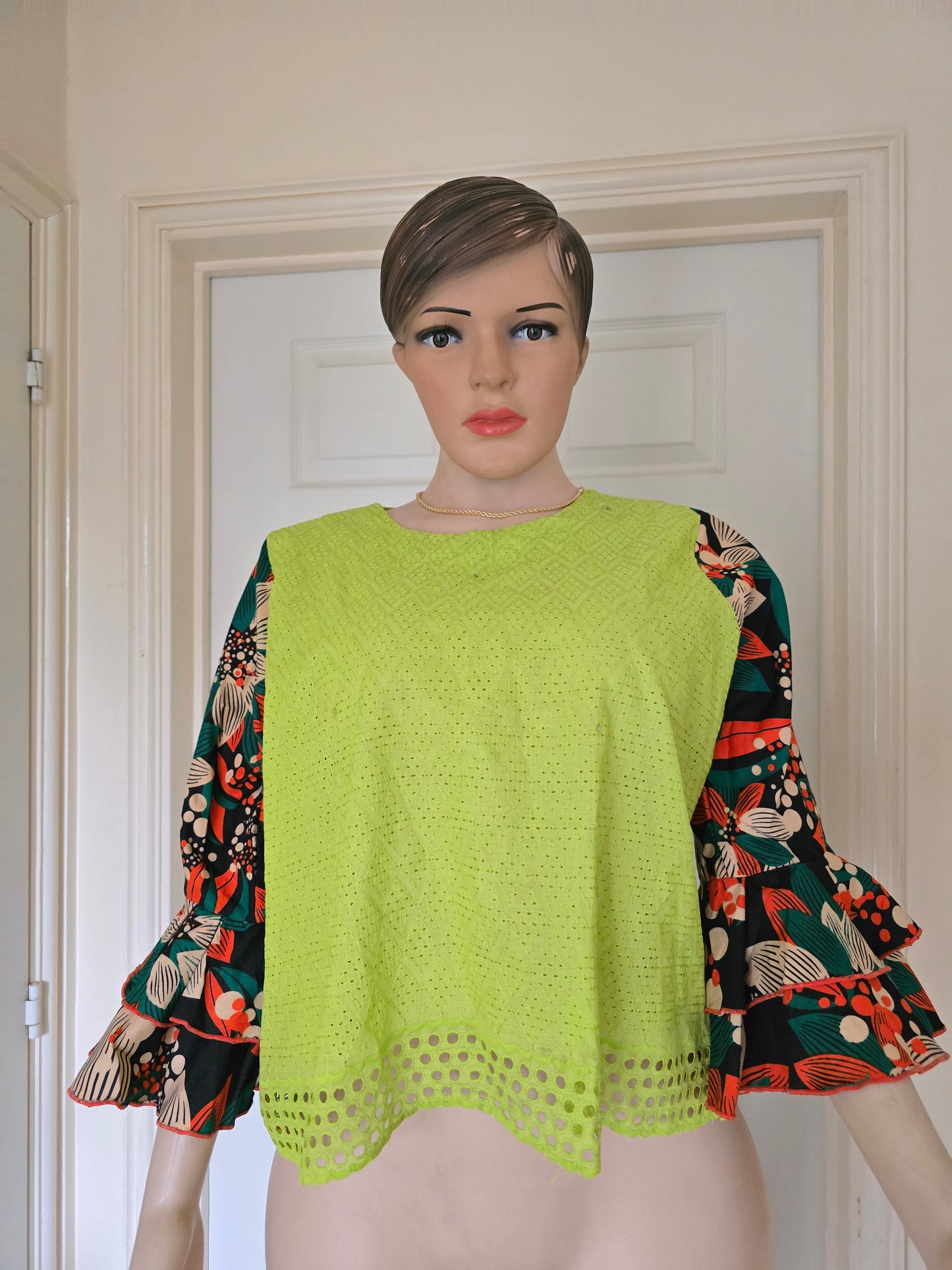 Women’s Ankara Mix with Lace Top – African Print & Lace Blouse, Ready-to-Wear Fashion