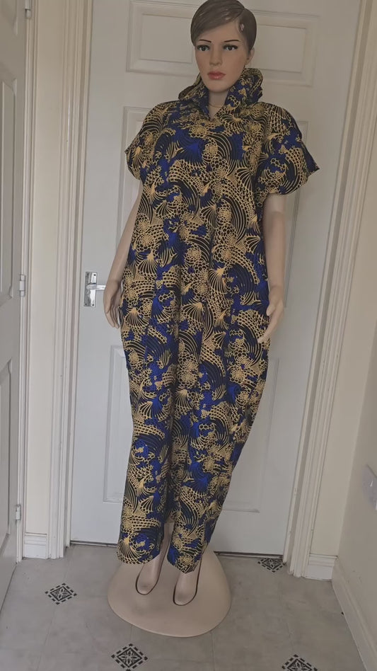 Ready-to-Wear Ankara Gown with Matching Headcover – Elegant African Print Outfit