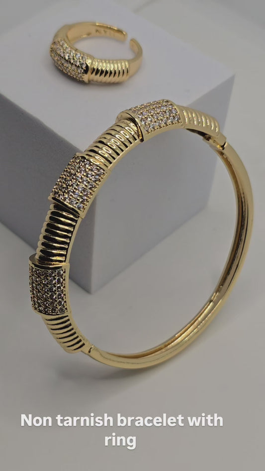 Gold Plated  Bracelet with Ring – Elegant Hand Jewelry Set for Women
