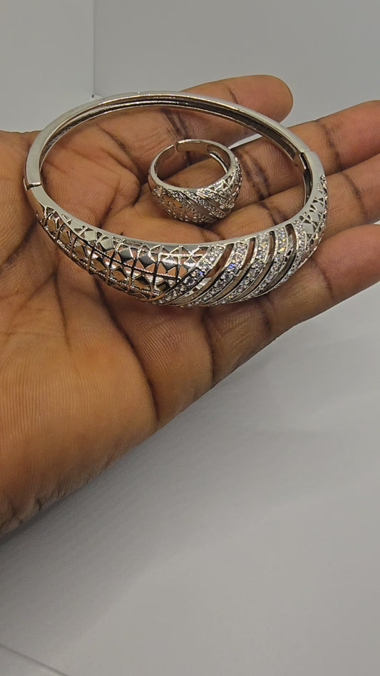 Gold Plated Bracelet & Ring Set – Silver Color Jewelry for Women