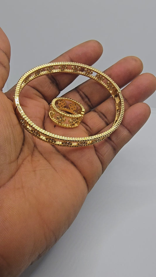 Gold Plated Bangles with Ring – Elegant Jewelry Set for Women