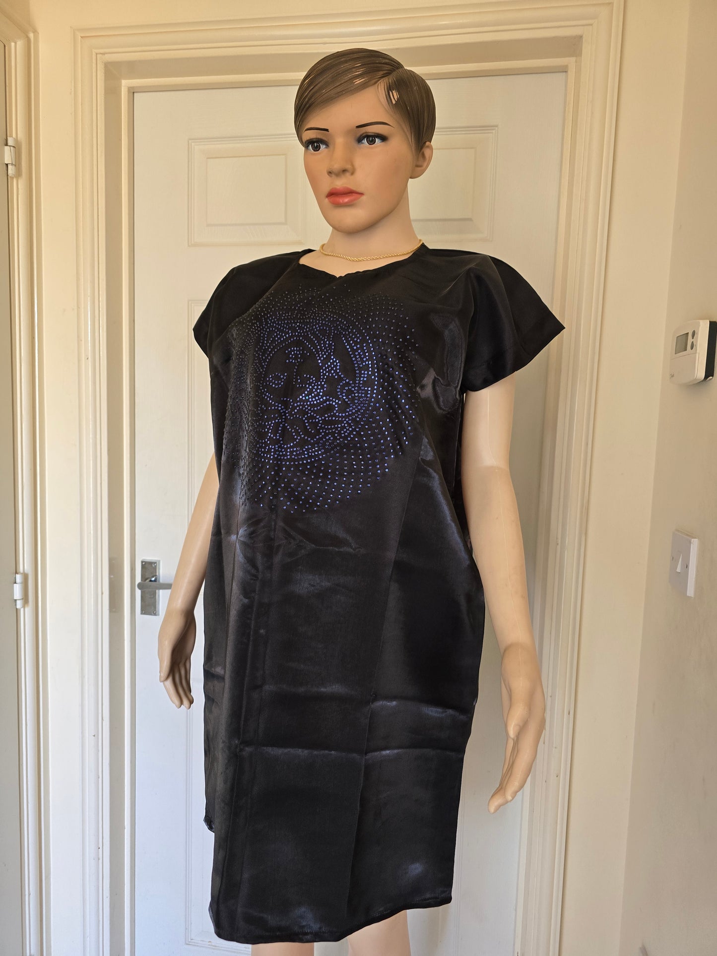 Women’s Mikado Short Gown with Bling Pattern – Elegant Party & Occasion Dress