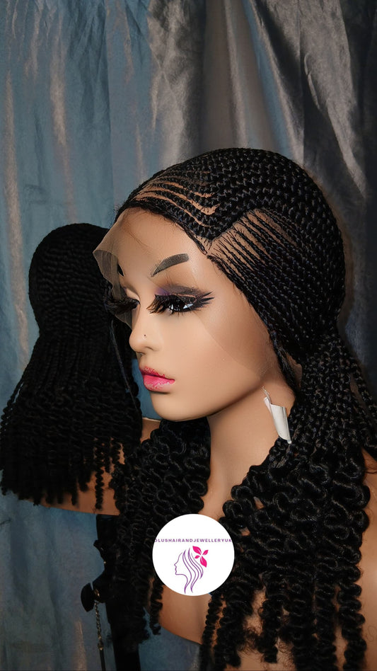 Full Lace Braided Wig with Curly Tip and Baby Hair – Women’s Synthetic & Natural Hair
