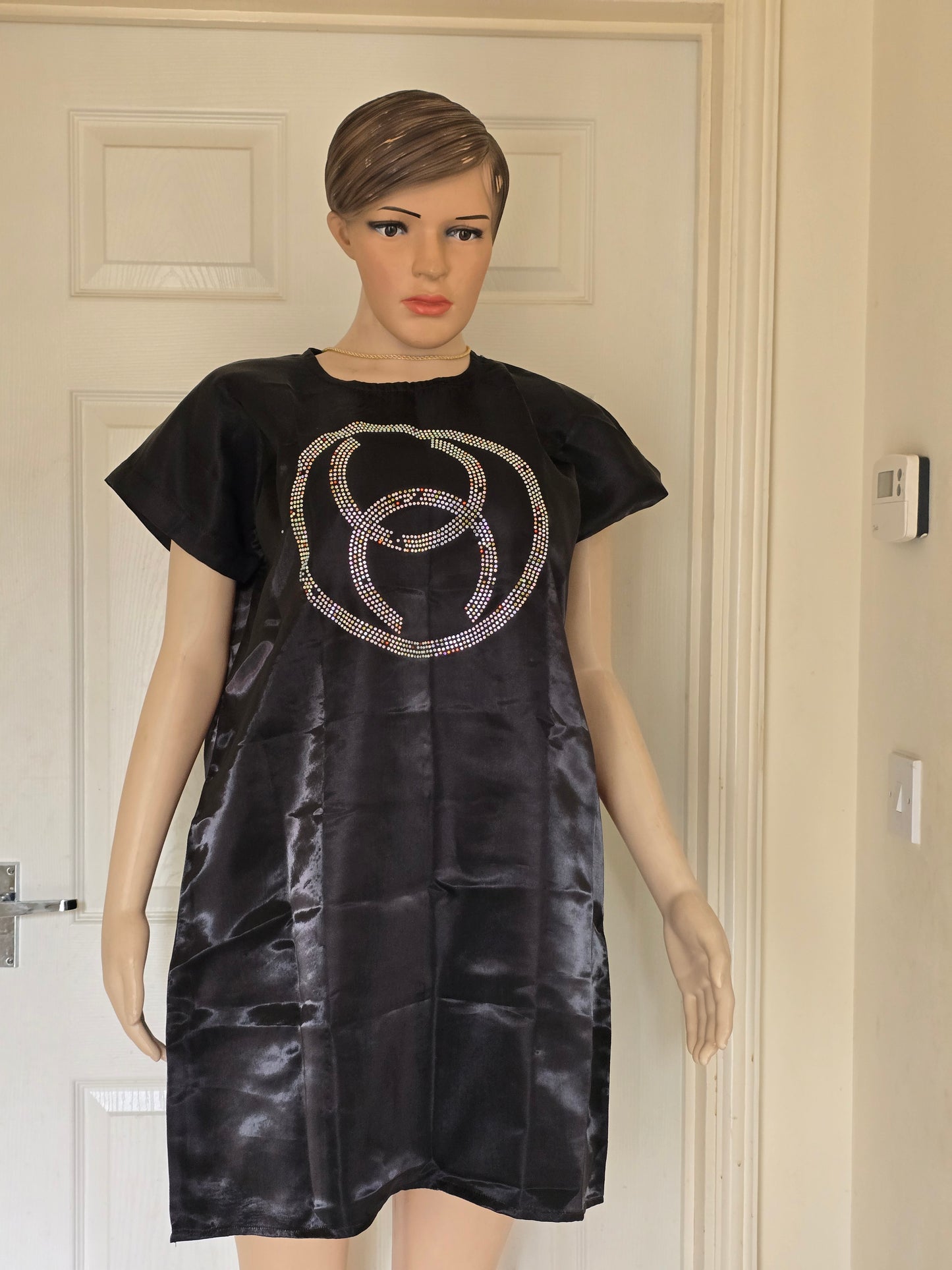 Women’s Mikado Short Gown with Bling Pattern – Elegant Party & Occasion Dress